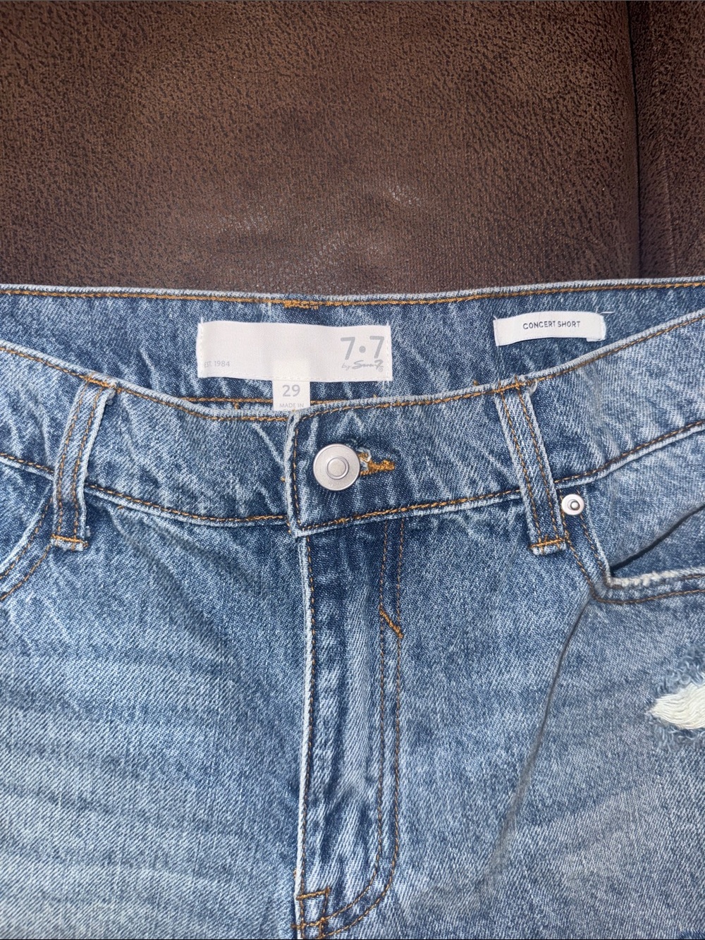 7•7 High-Rise Distressed Denim Shorts - Light Blue - Picture 2 of 5
